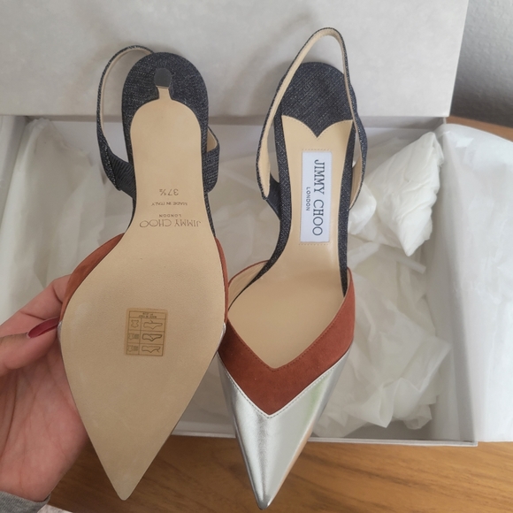 Jimmy Choo Thia 85 Leather & Suede Slingback Pump - Picture 9 of 11